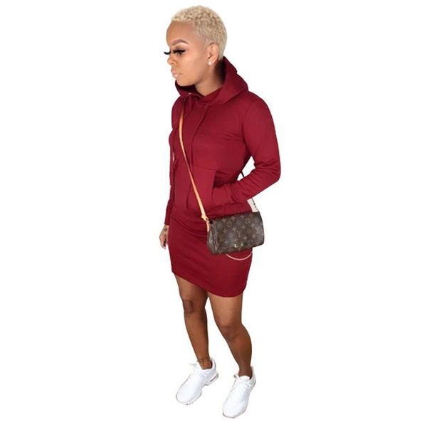 

casual dresses women winter mini dress fashion hooded full sleeve pockets above knee solid bandage bodycon, Black;gray