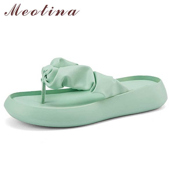 Meotina Chinelos Sapatos Mulheres Sandálias Plana Flip Flop Slides Quadrado Toe Senhoras Calçado Verão Verde Amarelo 34-40 Sapatos 210608