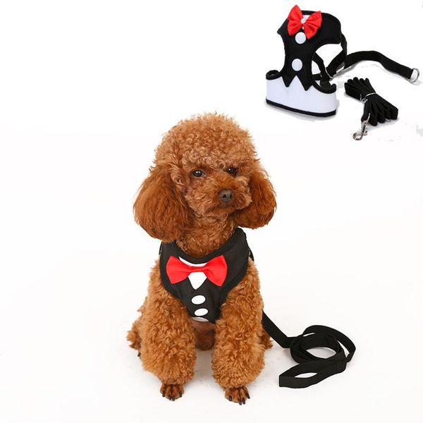 

dog collars & leashes bow tie vest harness breathable and leash set for small dogs cat pet chest strap vest-style