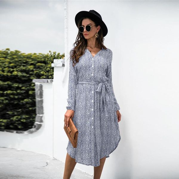 

casual dresses for women boho floral print v neck elegant ladies dress long sleeve side split fashion female party beach sundress, Black;gray
