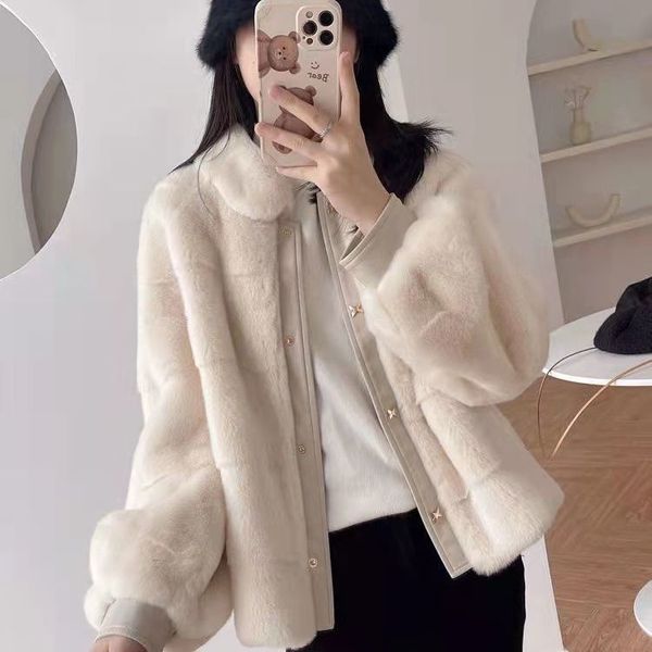 

new high-grade good goods in autumn winter danish mink fur slim and fashionable women's coat, Black