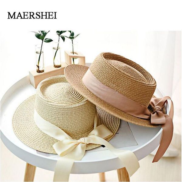 

england retro bow sun hat female beach wide brim straw visor cap summer hats women caps chapeau femme v, Blue;gray