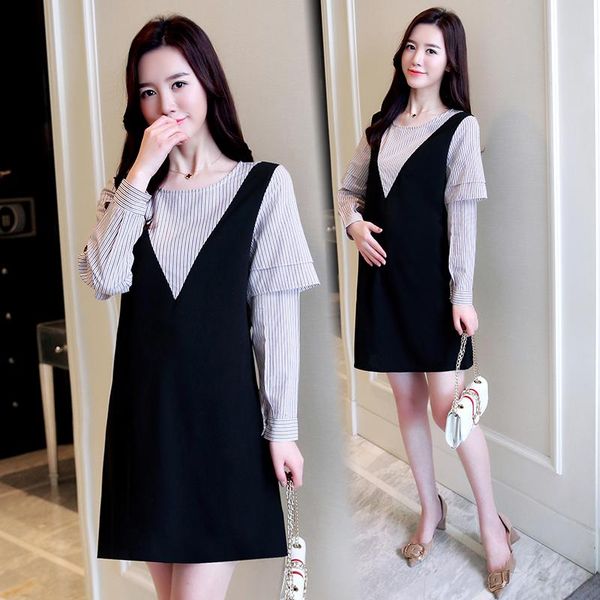 

maternity dresses 8609# clothes spring autumn cotton long sleeve loose stylish dress for pregnant women mom, White