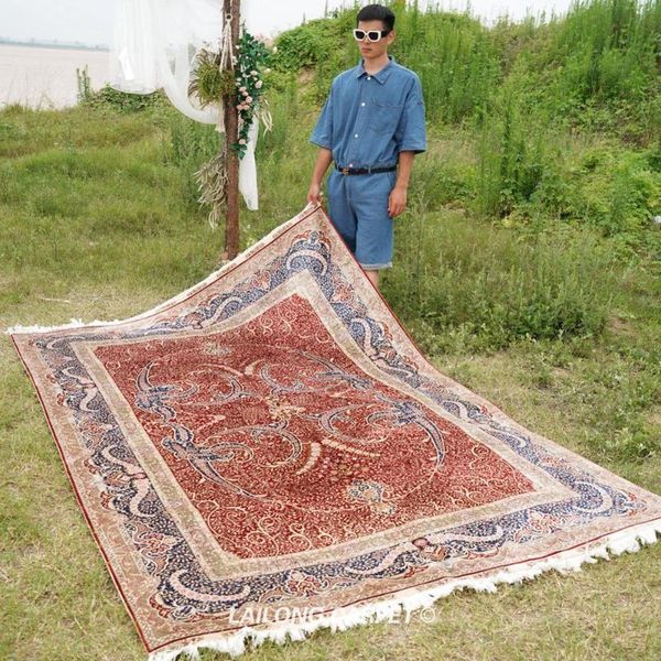 

carpets 6'x9' oriental silk area handmade carpet turkish hereke (sl15a)