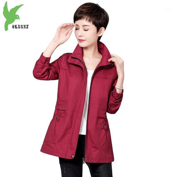 

women's trench coats spring autumn windbreaker fashion solid color casual plus size slim mother clothing outerwear coat okxgnz a781, Tan;black