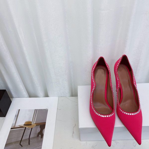 

2021 brand slip-on leather rhinestone dress shoes women's fashion pointed toe party wedding stiletto heel shoes, Black