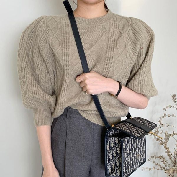 

women's sweaters pullover women knitted sweater puff sleeve pull female lady jumpers sw007, White;black