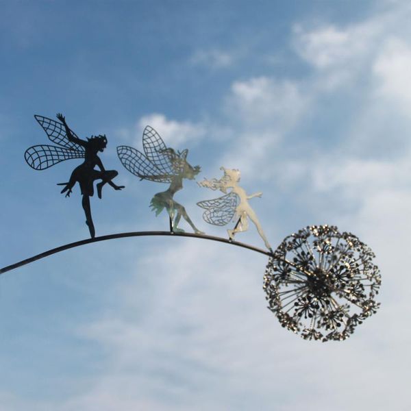 

garden decorations decorative pixies fairy sculptures stake fairies and dandelions dance together landscape lawn sculpture