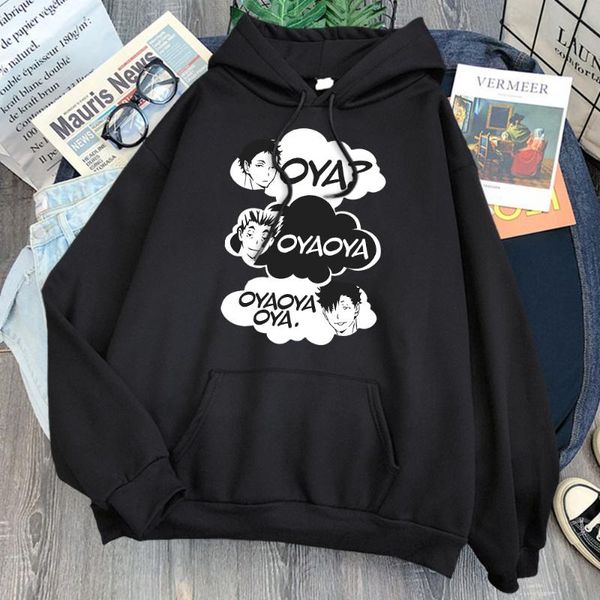 

men's hoodies & sweatshirts haikyuu oya drucken mann hoodie lose fleece langarm mit kapuze kleidung frau vintage cartoons hoody punk an, Black