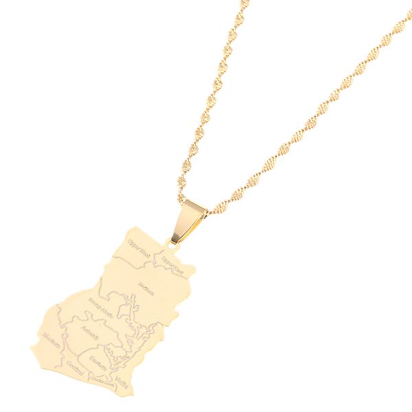

stainless steel gold color ghana map pendant necklaces fashion ghanaian maps charm jewelry, Silver