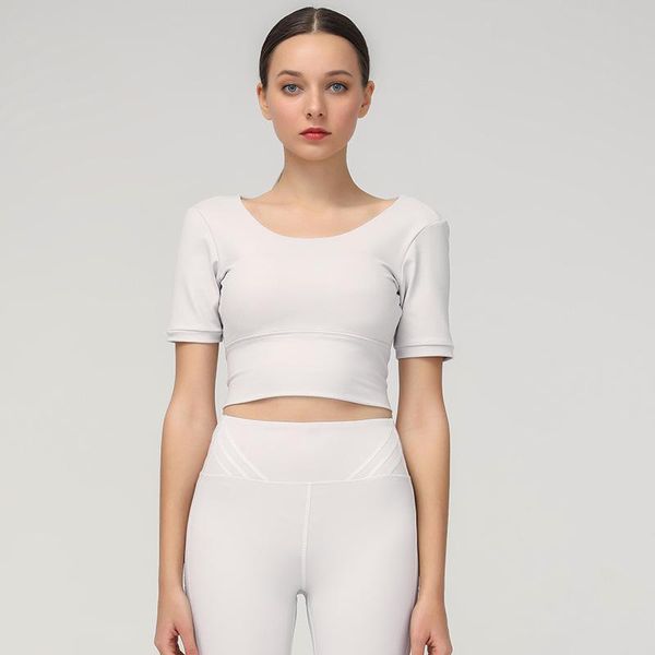 

beautiful back sport bra t-shirt with chest pad sports short-sleeved push up fitness women elastic slim yoga outfit