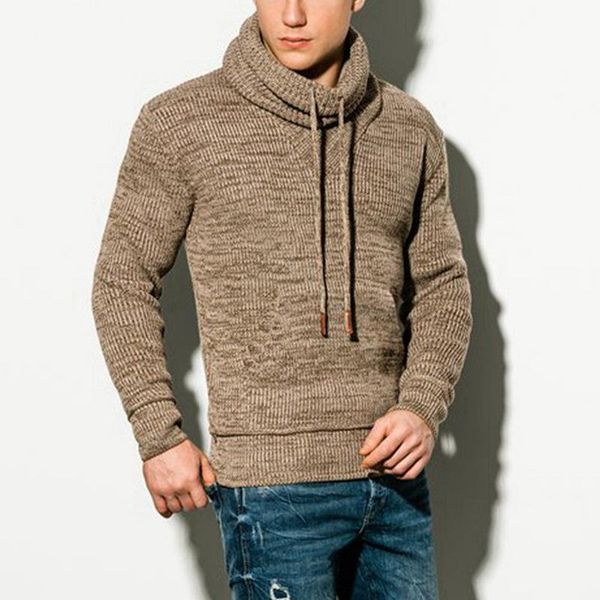 

men's sweaters men solid warm turtleneck pullover autumn winter fashion slim knitted casual long sleeve drawstring streetwear, White;black
