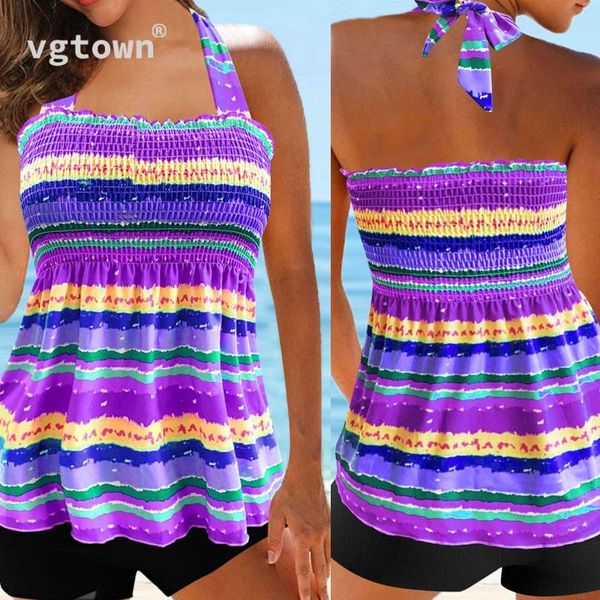 

two-piece suits plus size 5xl women backless tankini set summer beach strip printed two piece swimwear female swimming suit bathing