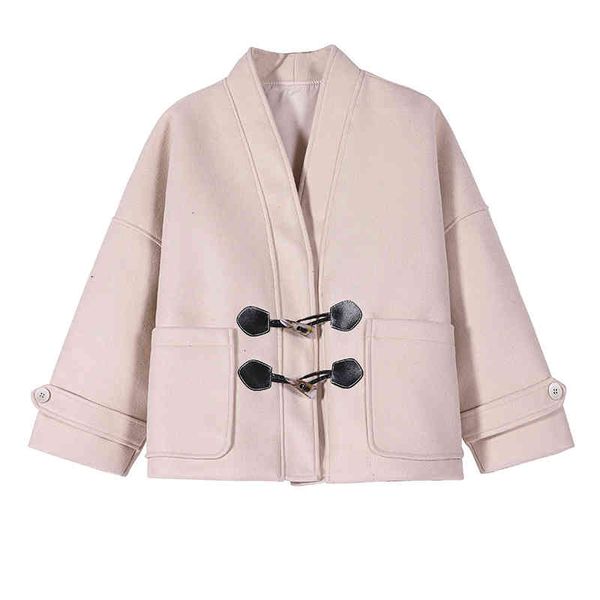 

women's jackets botÃ£o de chifre outono inverno sÃ³lido anti pele carneiro curto casaco escritÃ³rio feminino novo coreano lÃ£ solta pelÃºcia, Black;brown