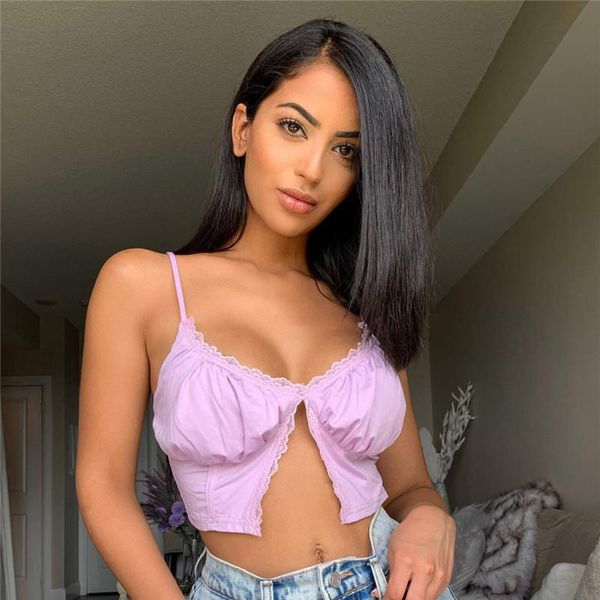 

pink summer camisole ladies casual 2021 fashion cropped lace women camisoles & tanks, Black;white