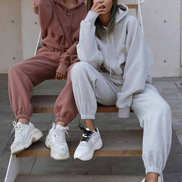 

tracksuits two piece set womens pants outfits autumn oversized hoodie and casual sport suit winter 2 sets, White