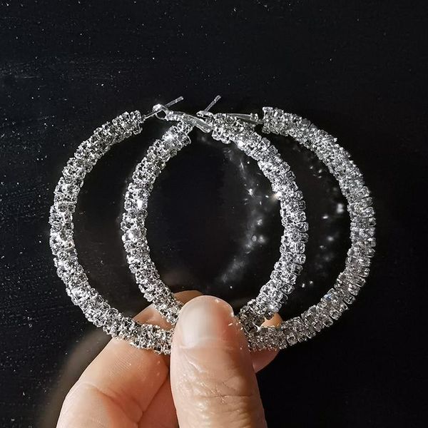 

hoop & huggie treazy 2021 celebrity fashion rhinestones twisted big earrings for women stunning crystal statement d'oreilles, Golden;silver