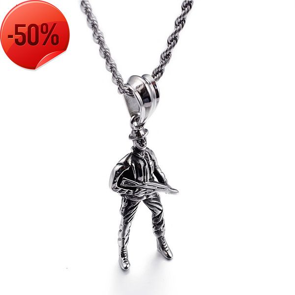 

designer jewelry titanium steel soldier necklace exaggerated pendant men's stainless steel necklace jewelry, Silver