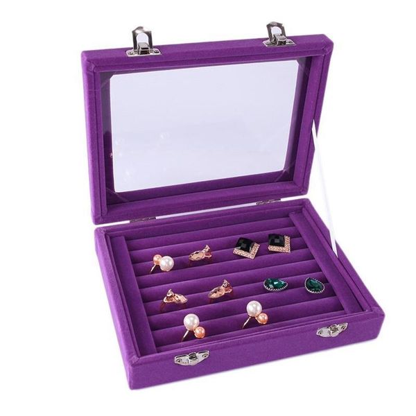 

storage boxes & bins velvet glass ring jewelery display box tray case holder earring organizer stand