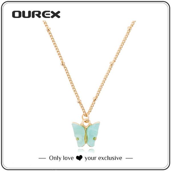 

pendant necklaces ourex sweet acrylic color butterfly pendent necklace for women long wild clavicle chain refined stylish gift wholesale, Silver