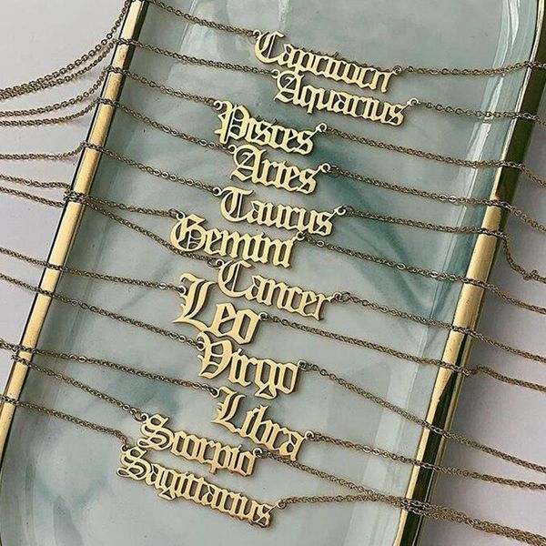 

pendant necklaces 12 zodiac letter constellations necklace for women men virgo libra scorpio sagittarius capricorn aquarius birthday gift, Silver