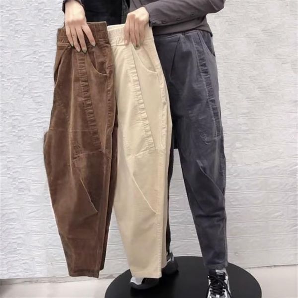 

fashion winter plus size womens pants elastic waist corduroy pocket harem long harlan trousers, Black;white