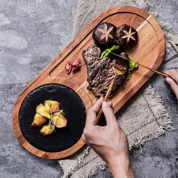 

dishes & plates natural wood steak serving with slate stone charcuterie board sushi dessert plate bbq grill fish tray