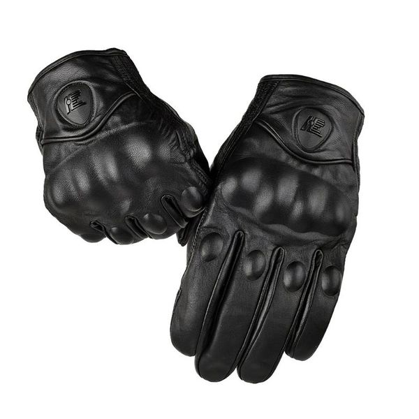 

cycling gloves retro motorcycle pursuit perforated real leather touch screen men women moto waterproof motocross glove, Black