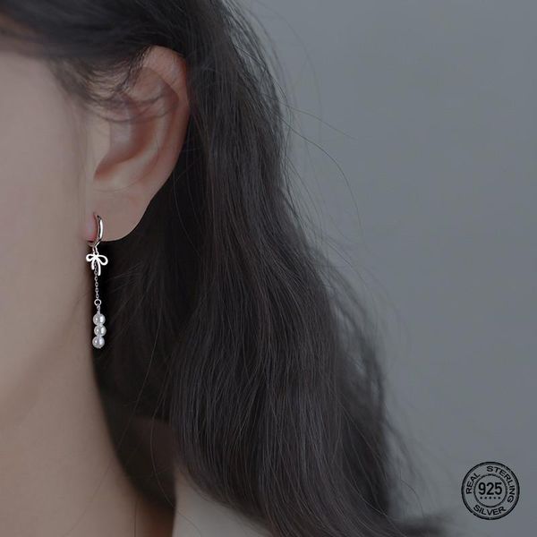 

hoop & huggie bowknot earrings for women multi layer shell pearl tassel charm s925 silver student's birthday girl fine jewelry gifts, Golden;silver