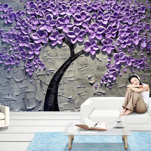 

wallpapers custom po 3d self adhesive wallpaper modern abstract purple tree oil painting mural living room tv bedroom art wall decor