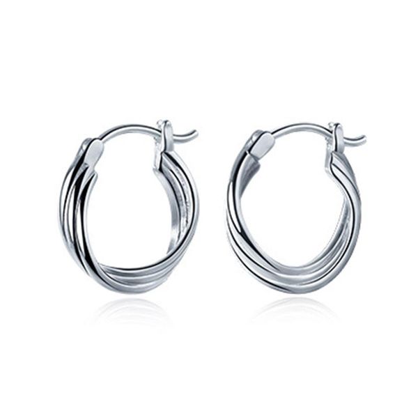 

hoop & huggie genuine 925 sterling silver earrings simple twisted for women charm and jewelry accessories, Golden;silver