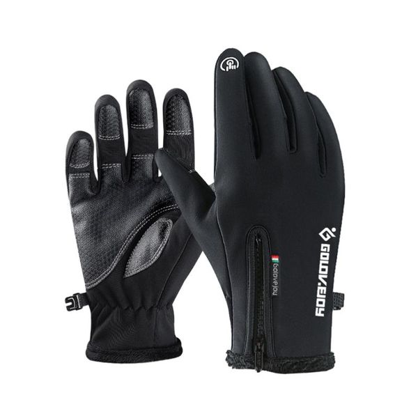 

ski gloves 1 pair waterproof warm windproof screen touch zippered for hiking camping cycling skiing (black, size)