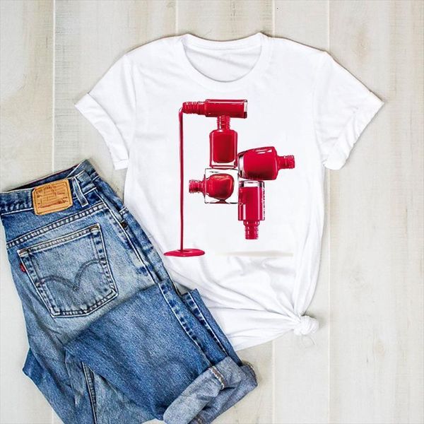 

men print make up 90s mens casual elegant 3d color lady graphict ladies clothes tee female shirt clothing, White;black