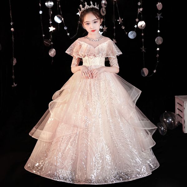 Plus Size Girl Festzug Pink hübsches Tier Organza Rock Rückenless Ruched Long Kids Formal Gowns Party Promi Kleid für Teenager 403