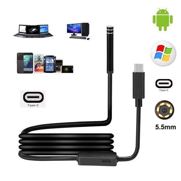 

cameras usb endoscope android camera 5.5mm lens snake cable tube type-c phone waterproof borescope led light