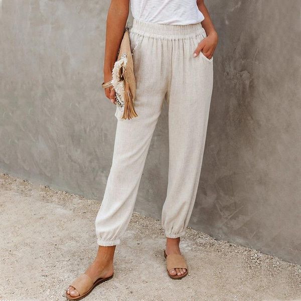 

women's pants & capris women baggy straight 2021 autumn spring pencil jogger plus size solid elastic high waist harem casual loose trou, Black;white