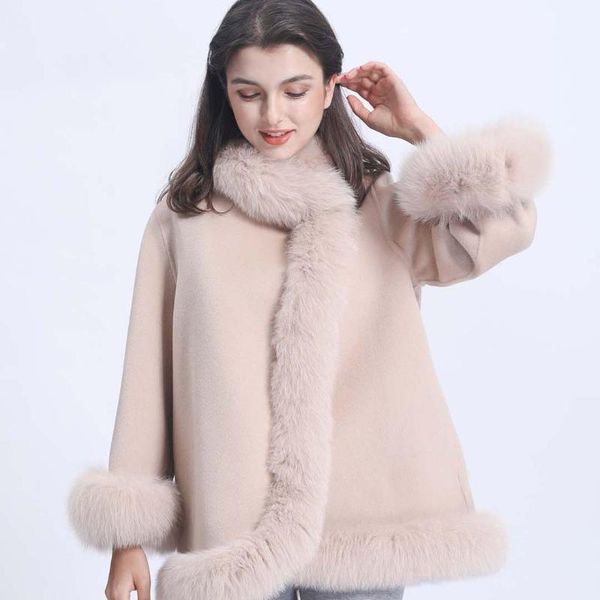 

women's fur & faux winter fashion cashmere coat young lady of note style woman cape burr women, Black