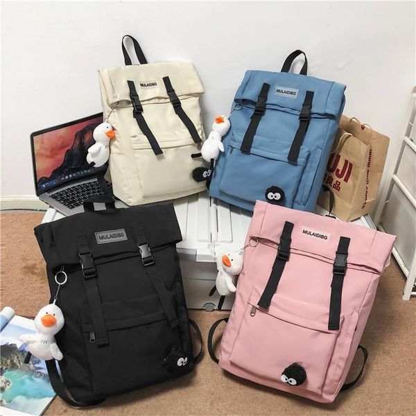 

backpack fashion men's nylon cute pendant school bags for teenager boys solid color large-capacity waterproof