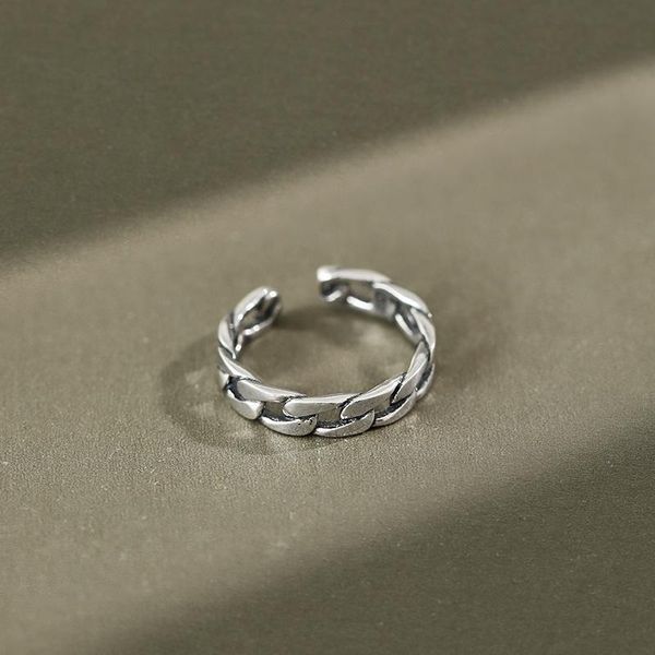 Anelli a grappolo 100% argento sterling 925 Anello aperto Catena cava per le donne Gioielli da fidanzamento per matrimonio da sposa Grande apertura Antico