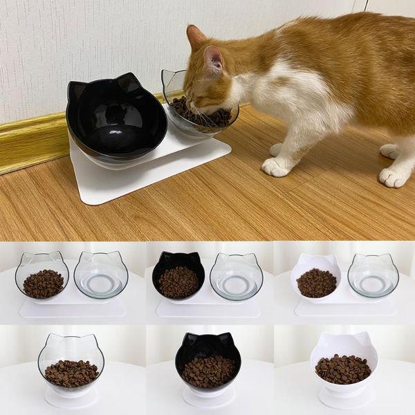 

non-slip cat bowl double design with stand pet feeding water bowls for dogs cats feeder product supplies & feeders