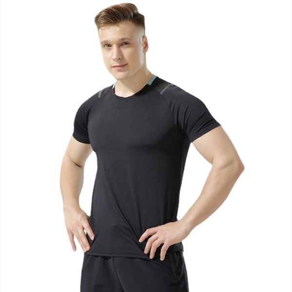 

running jerseys 2021 spring and summer men's t-shirt ice silk short-sleeved sports leisure training suit quick-drying top, Black;blue