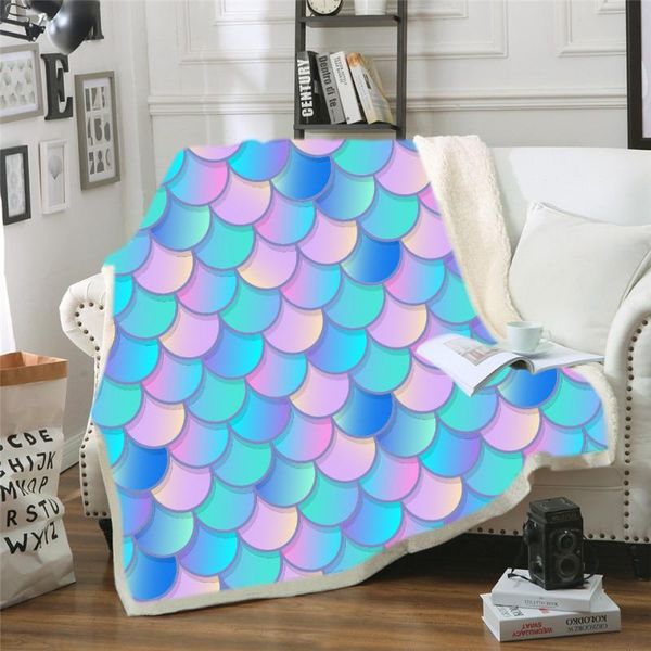 

blankets hoodie blanket plush throw 3d color fish scalesprinted sherpa fleece microfiber 2021 drop