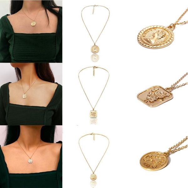 

pendant necklaces jewelry retro creative multi- personality necklace female simple embossed single-layer, Silver