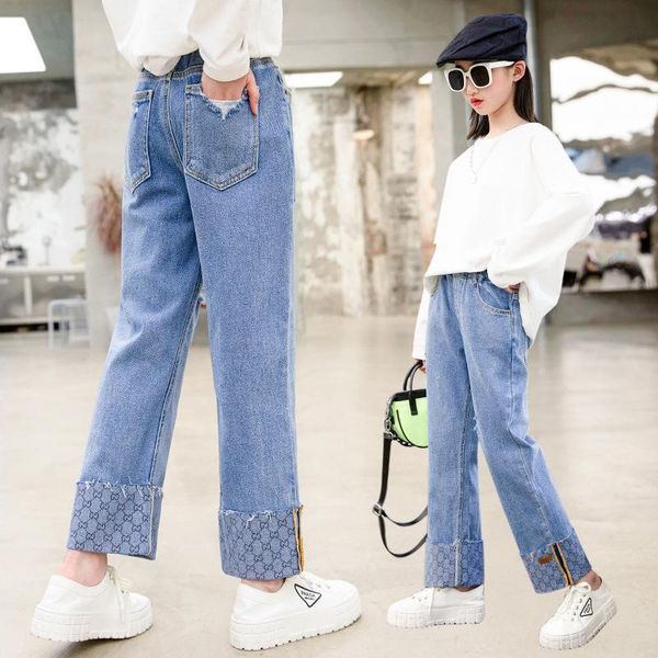 

jeans teenage girls spring fall casual fashion loose blue kids leg wide pants school children trousers clothing 8 10 12 y
