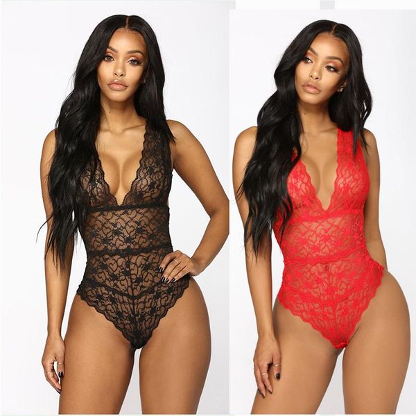 

women's jumpsuits & rompers bonjean summer lace bodysuit women floral embroidery deep v neck dot patchwork jumpsuit overalls femlae, Black;white