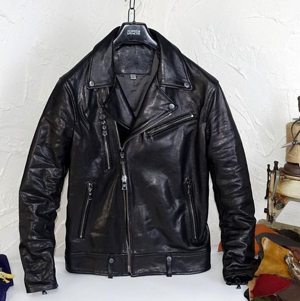 

men's leather & faux highly recommend plant tanned sheep motorcycle jacket man handsome, Black