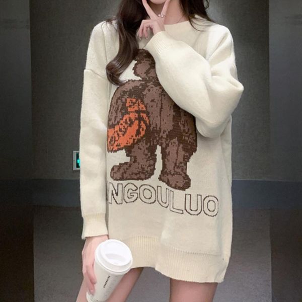 

women's sweaters loose knitting jumper sweater women clothing winter teddy bear korean version of ins design blouses q37s, White;black