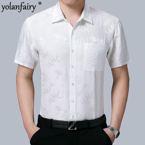 

summer 100% silk dress men white short sleeve shirt formal shirts for gentlemen camisas kj1951 men's casual, White;black