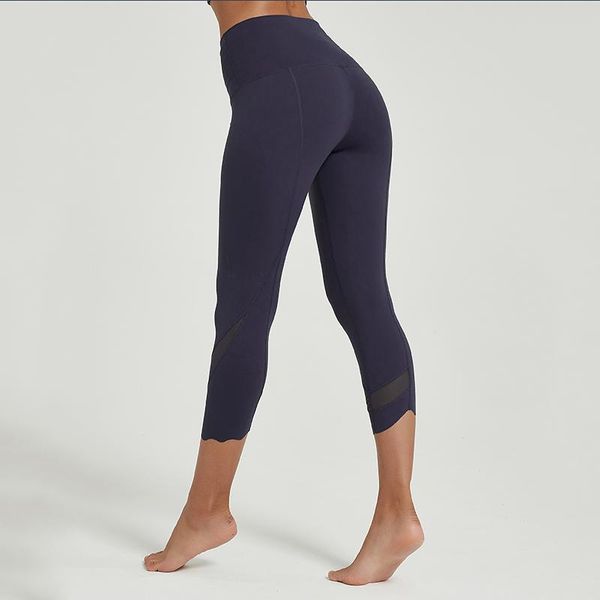 

yoga outfit 2021 summer high-waist-buttocks tights splicing mesh running fitness breathable seven-point pants yk200705