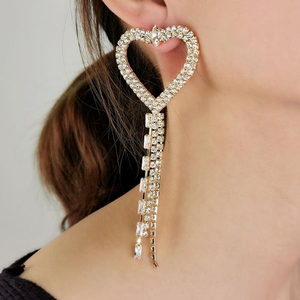 

dangle & chandelier manilai charm rhinestone heart tassel drop earrings long design women trend fashion jewelry accessories gift girl, Silver